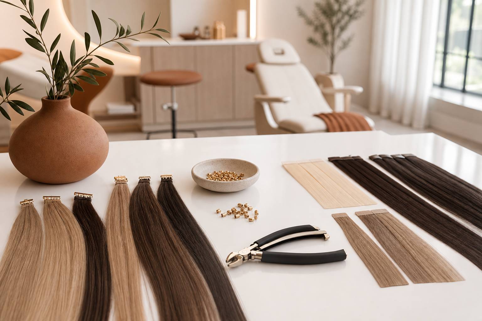 Mèches de cheveux naturels et synthétiques, clips et outils pour extension capillaire